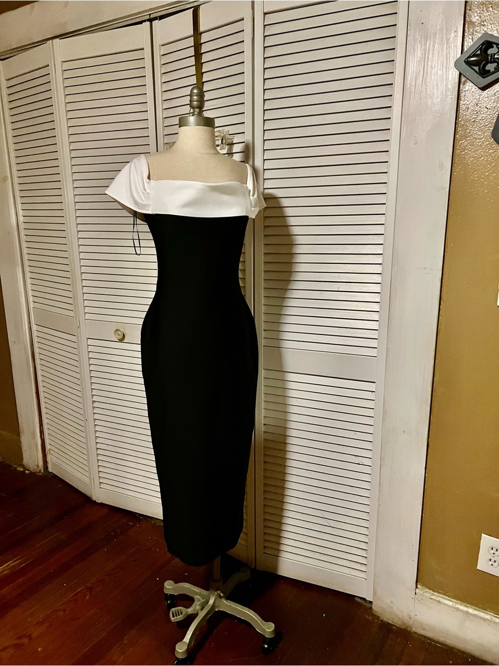 Fashion Nova Black and White Off-Shoulder Midi Dress